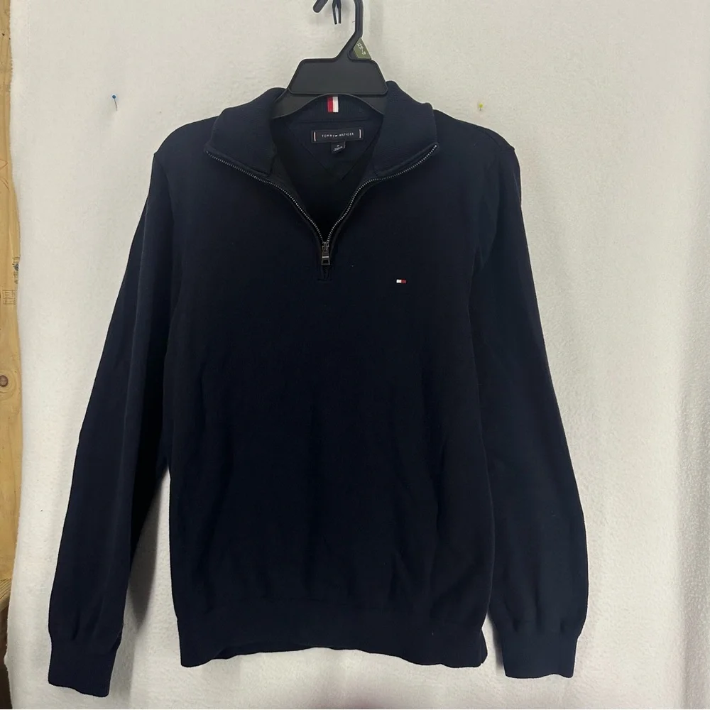 Tommy Hilfiger Quarter Zip Sweater Mens Medium‎ Navy Blue